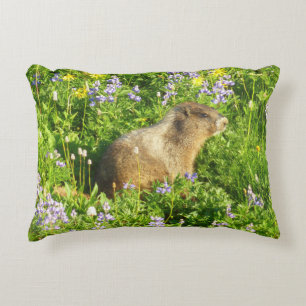 Marmot in Mount Rainier Wildflowers Decorative Cushion