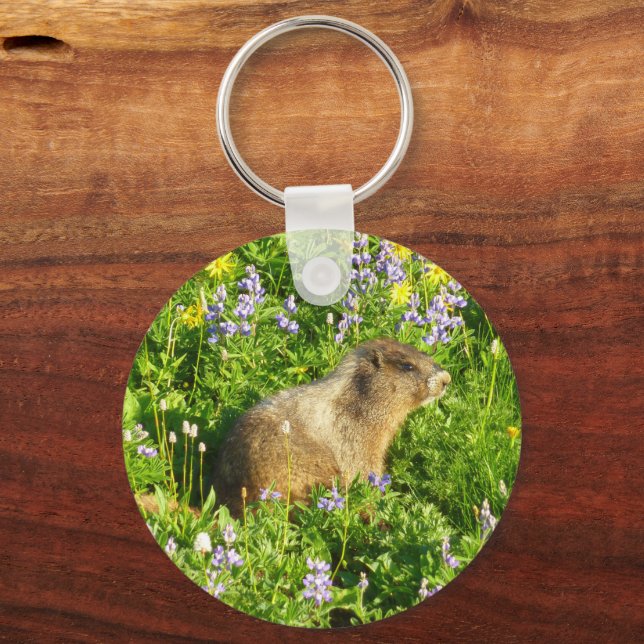 Marmot in Mount Rainier Wildflowers Key Ring (Front)