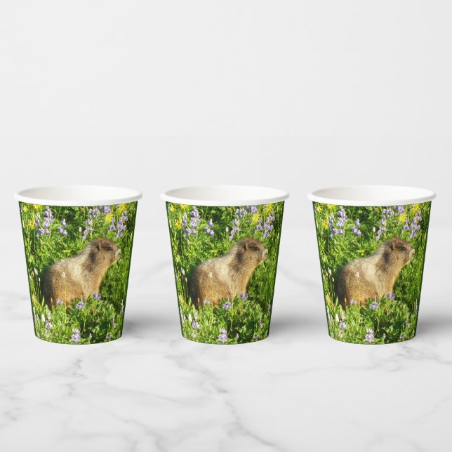 Marmot in Mount Rainier Wildflowers Paper Cups (Multi)