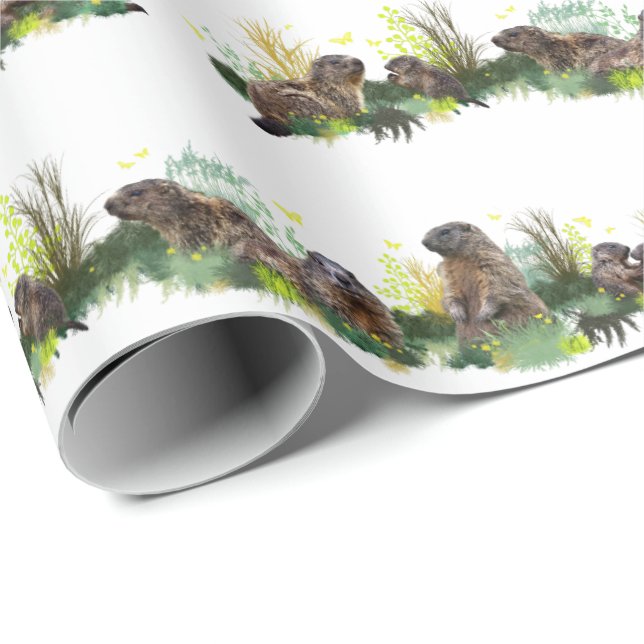 Marmot Meadow Wrapping Paper (choose colour) (Roll Corner)