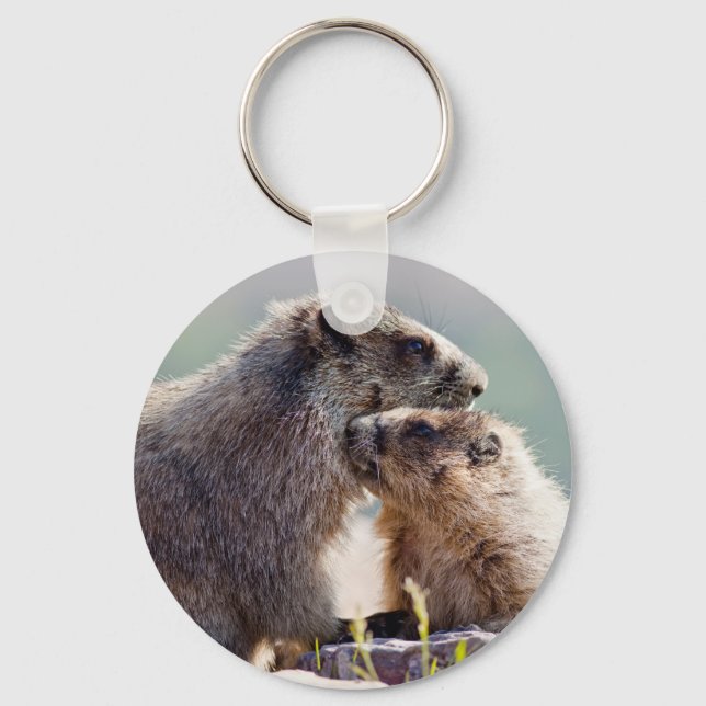 Marmot Mother with Baby Key Ring (Front)