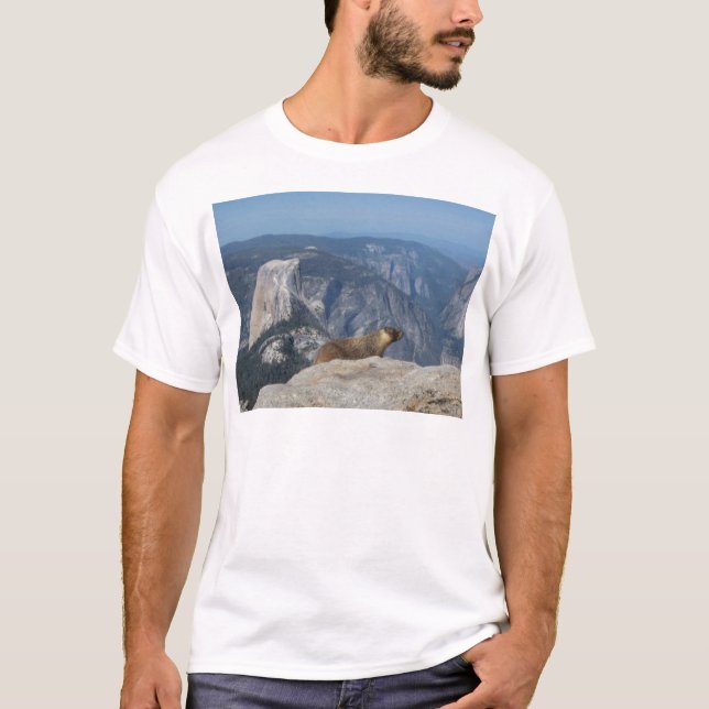 Marmot Overlooking Half Dome from Clouds Rest - Yo T-Shirt (Front)