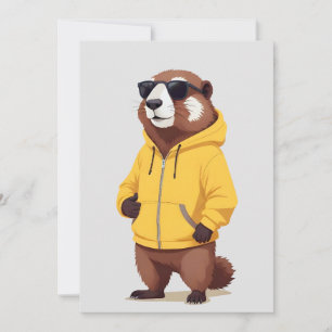Marmot Wearing Hoodie Funny Cool Animal Character  Invitation