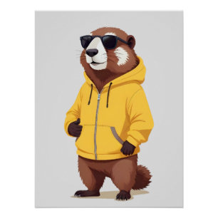 Marmot Wearing Hoodie Funny Cool Animal Character Poster