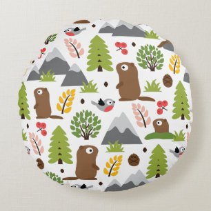 Marmots on a Mountain Glade Round Cushion