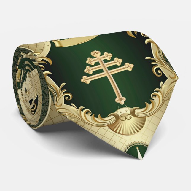 Maronite Church Cross and Lebanon Cedar Neck Tie (Rolled)