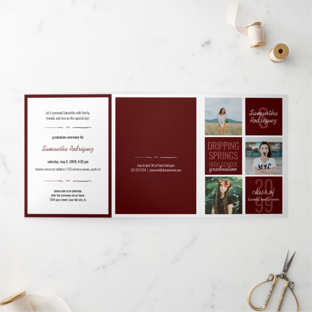 Maroon 5-Photo Fun Boxes Graduation Tri-Fold Invitation (Outside)