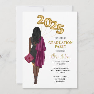 Maroon African American Female Graduation Party Invitation