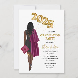 Maroon African American Female Photo Graduation Invitation