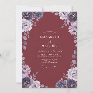 Maroon Amethyst Watercolor Wedding Invitation