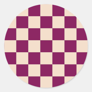 Maroon and beige checkerboard pattern classic round sticker
