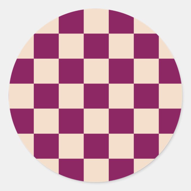 Maroon and beige checkerboard pattern classic round sticker (Front)