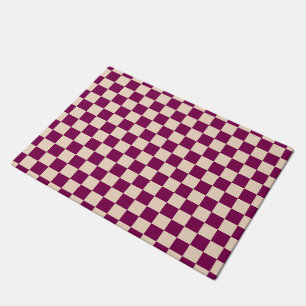 Maroon and beige checkerboard pattern doormat