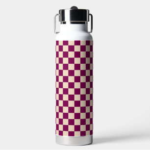 Maroon and beige checkerboard pattern water bottle
