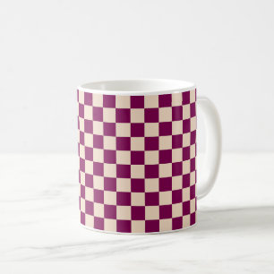Maroon and beige chequerboard pattern coffee mug