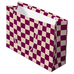 Maroon and beige chequerboard pattern large gift bag