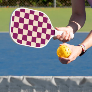 Maroon and beige chequerboard pattern pickleball paddle