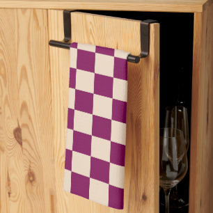 Maroon and beige chequerboard pattern tea towel