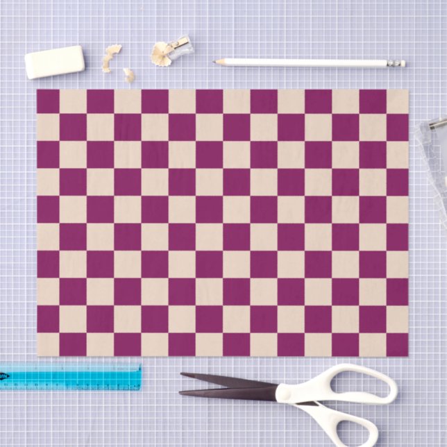 Maroon and beige chequerboard pattern tissue paper (Craft)