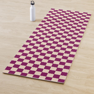 Maroon and beige chequerboard pattern yoga mat
