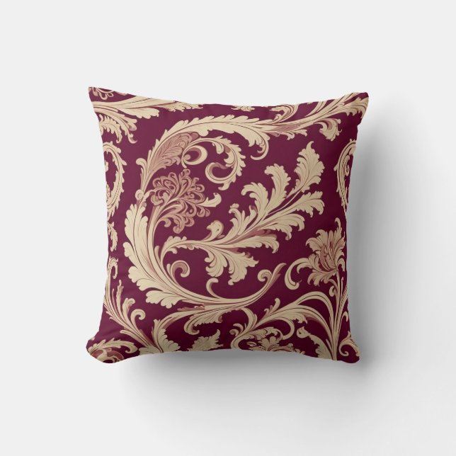 Maroon and Beige Vintage Pattern  Cushion (Front)
