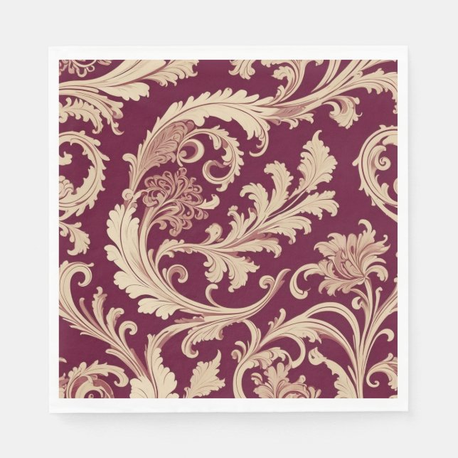 Maroon and Beige Vintage Pattern  Napkin (Front)