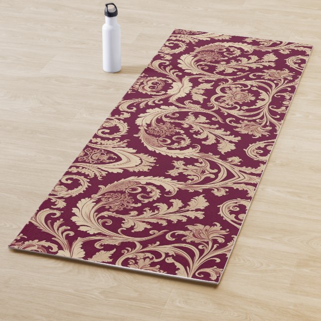 Maroon and Beige Vintage Pattern  Yoga Mat (In Situ)