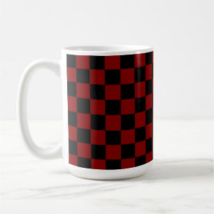 Maroon and Black Checkered Vintage Coffee Mug