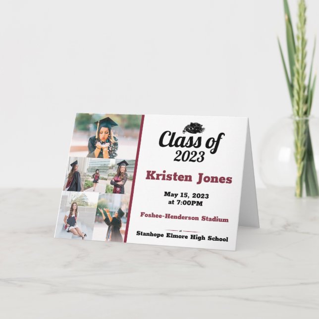 Maroon and Black Multi-photo Graduation  Invitation (Front)