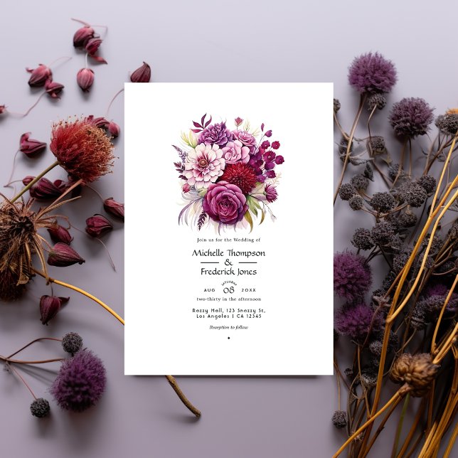 Maroon and Dark Purple Floral Fall Wedding Invitation (Creator Uploaded)