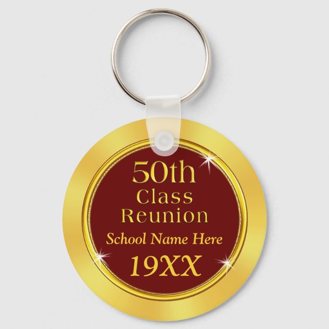 Maroon and Gold 50th High School Reunion Souvenirs Key Ring (Front)