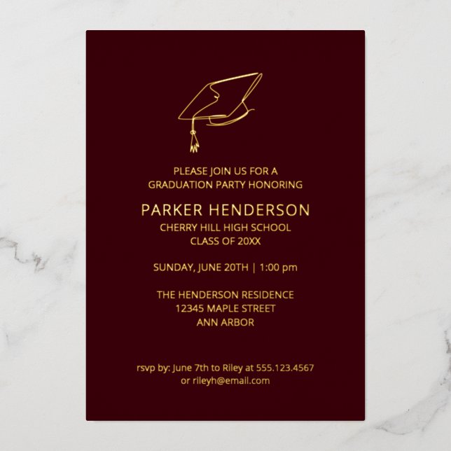 Maroon and Gold Cap Minimalist Graduation Party (Front)