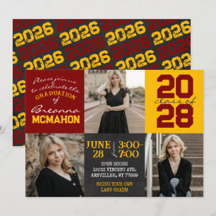 Maroon and Gold Chalkboard 3 Photo Graduation Invitation