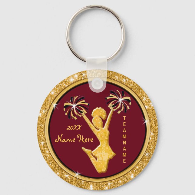 Maroon and Gold Cheap Personalised Cheer Keychains (Front)