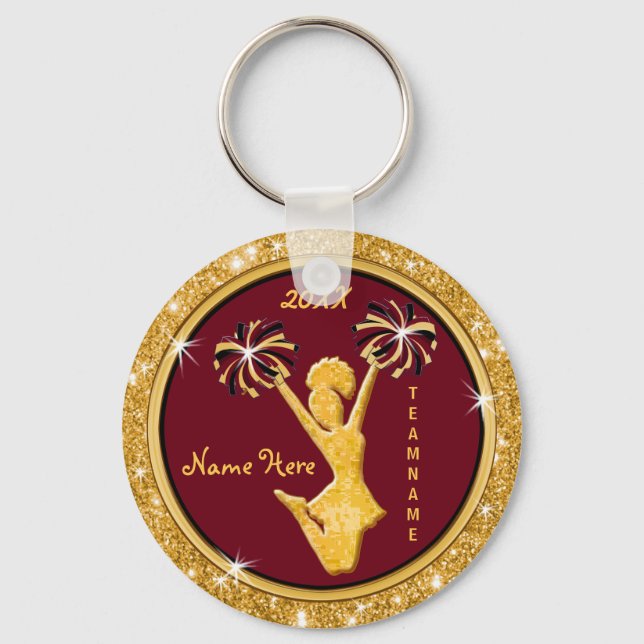 Maroon and Gold Cheap Personalised Cheer Keychains (Front)