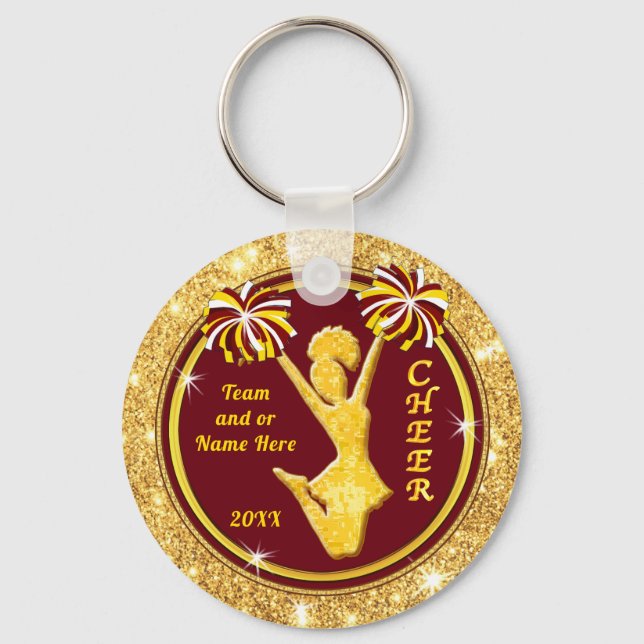 Maroon and Gold, Cheerleader Gifts Cheap, Cheer Key Ring (Front)