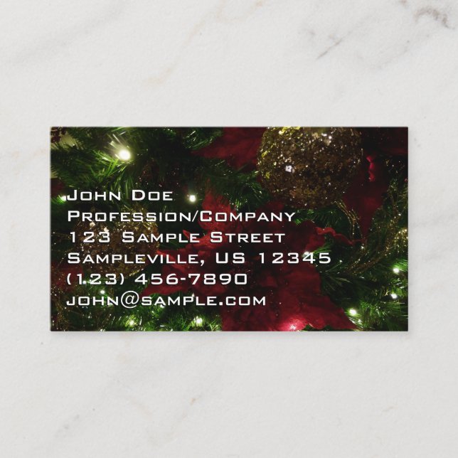 Maroon and Gold Christmas Tree I Holiday Photo Business Card (Front)