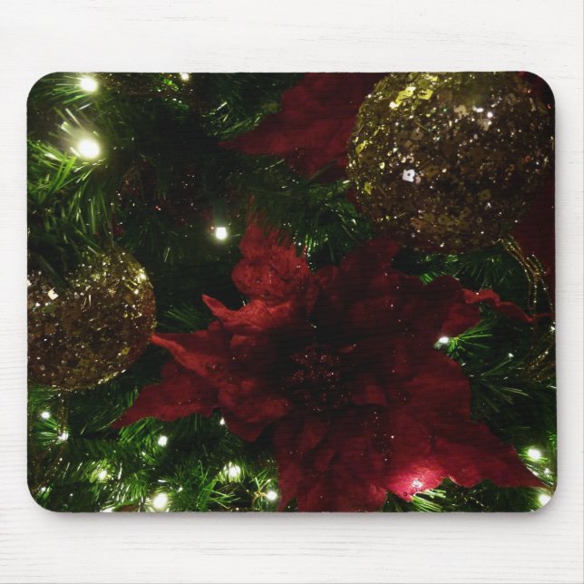 Maroon and Gold Christmas Tree I Holiday Photo Mouse Pad (Front)