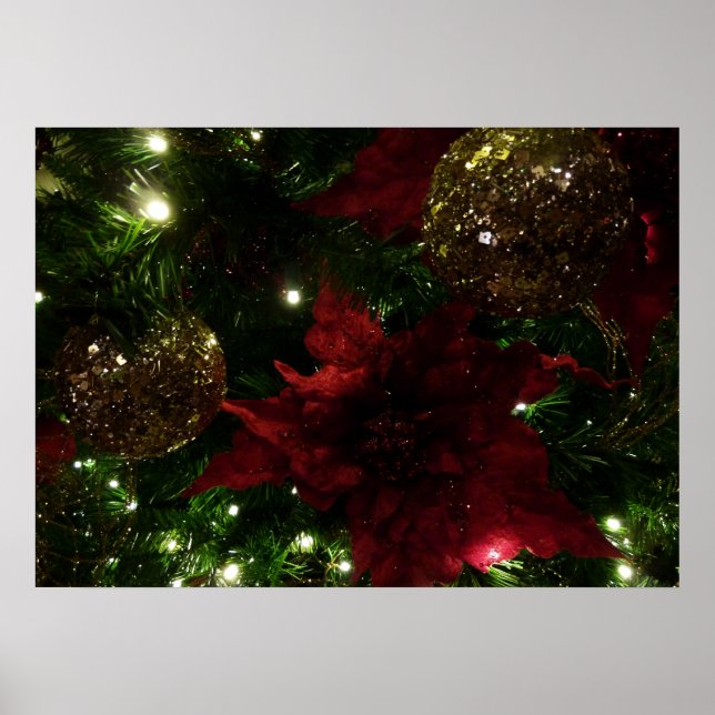 Maroon and Gold Christmas Tree I Holiday Photo Poster (Front)