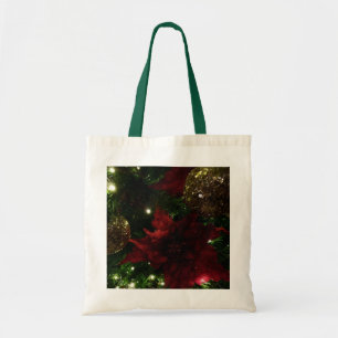 Maroon and Gold Christmas Tree I Holiday Photo Tote Bag