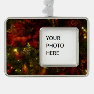 Maroon and Gold Christmas Tree II Silver Plated Framed Ornament