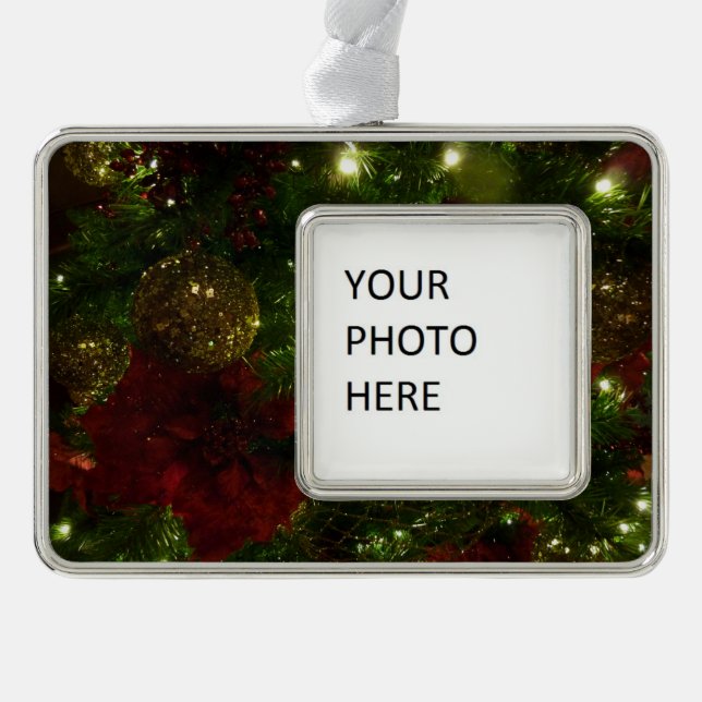 Maroon and Gold Christmas Tree II Silver Plated Framed Ornament (Front)