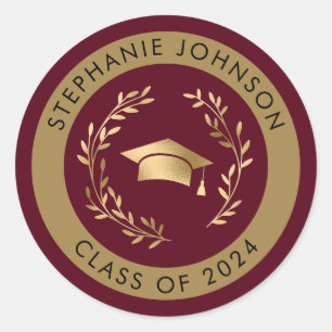 Maroon and Gold Class of 2024 Graduation Classic Round Sticker