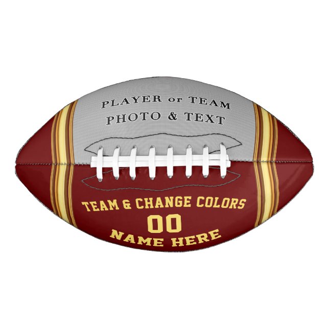 Maroon and Gold Custom Printed Football with PHOTO (Front)