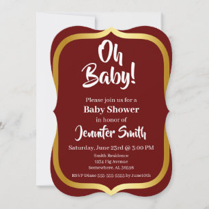 Maroon and Gold Elegant Baby Shower Invitation
