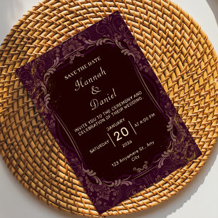 Maroon and Gold Elegant Wedding Invitation