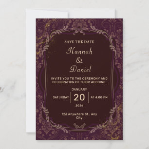 Maroon and Gold Elegant Wedding Invitation