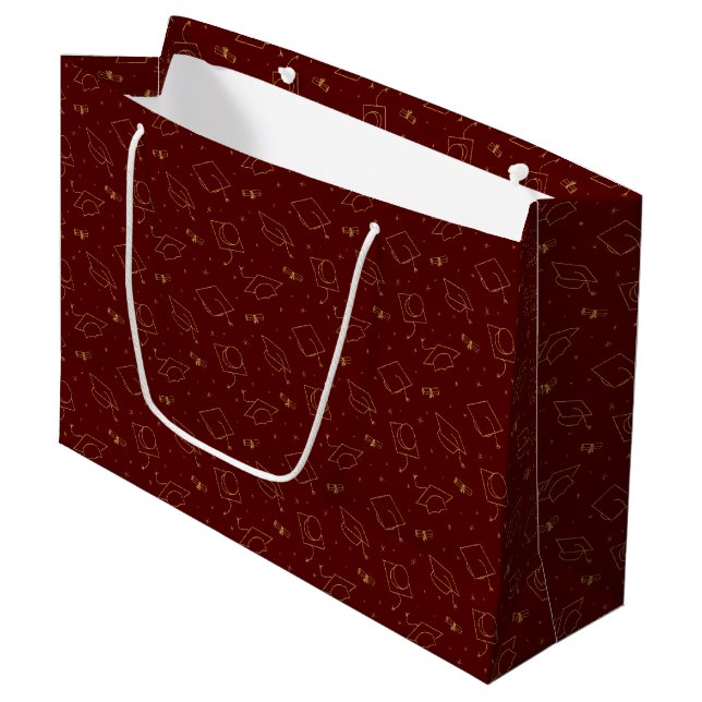 Maroon and Gold Graduation Cap Toss Large Gift Bag (Front Angled)