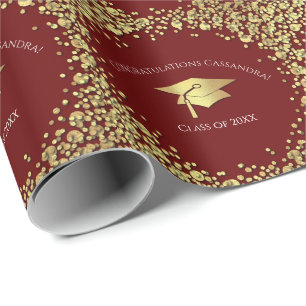 Maroon and Gold Graduation Wrapping Paper