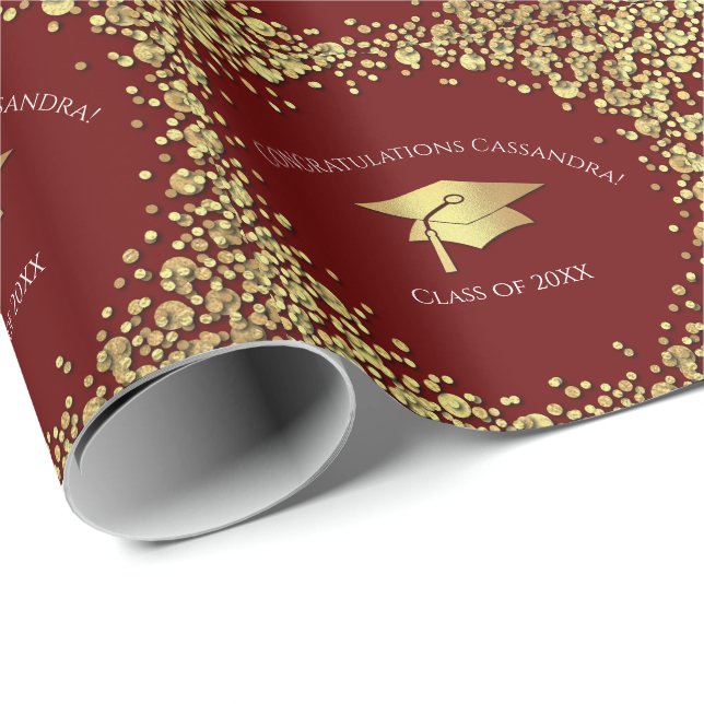Maroon and Gold Graduation Wrapping Paper (Roll Corner)